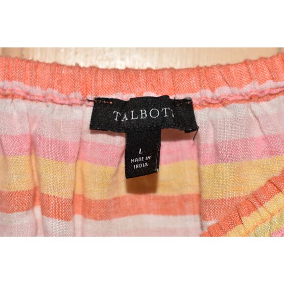 TALBOTS $99 Smocked Square Neck Linen Top Palm Stripe Large - Picture 4 of 4